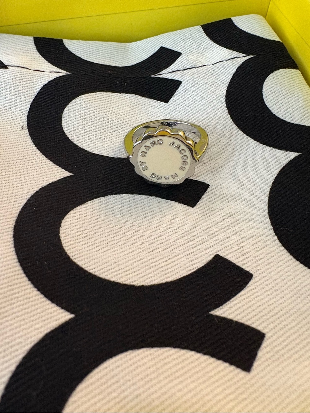 Marc by Marc Jacobs Silver Logo Stud Yellow Enamel Ring